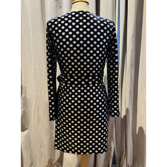 Vintage Navy/ Gold Velvet Faux Wrap Dress Unworn US 10 - Picture 3 of 4